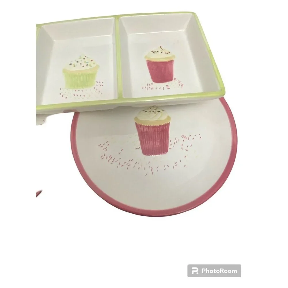 Dessert Plates Set, 3 W/ Serving Tray,‎ Oneida Sprinkles.